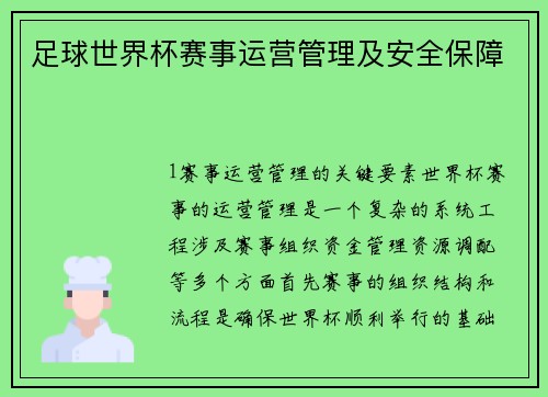 足球世界杯赛事运营管理及安全保障